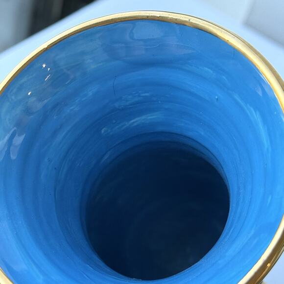 Mary Rose Young Studio Pottery Blue And Green Gold Rose Floral Vase Signed 1995 - Picture 7 of 10